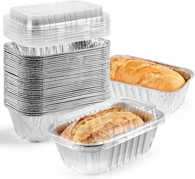 Findful 60 Pack 6"x3.5"x2" Disposable Aluminum Loaf Pans with Chear Lids, 1 lb Mini Foil Loaf Pans & Food Containers,Small Aluminum Tin Foil Baking Pan for Cakes, Bread, Meat, Loaves - Image 1